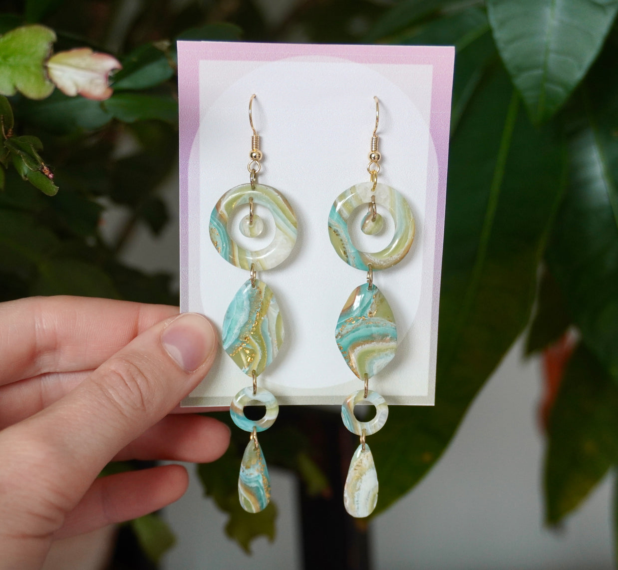 Faux Green Blue Agate Earrings