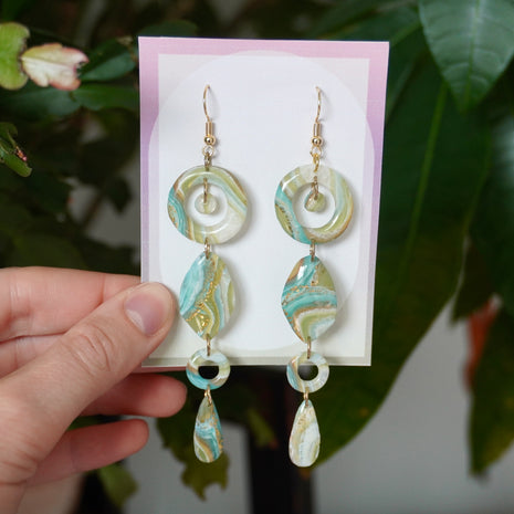 Faux Green Blue Agate Earrings
