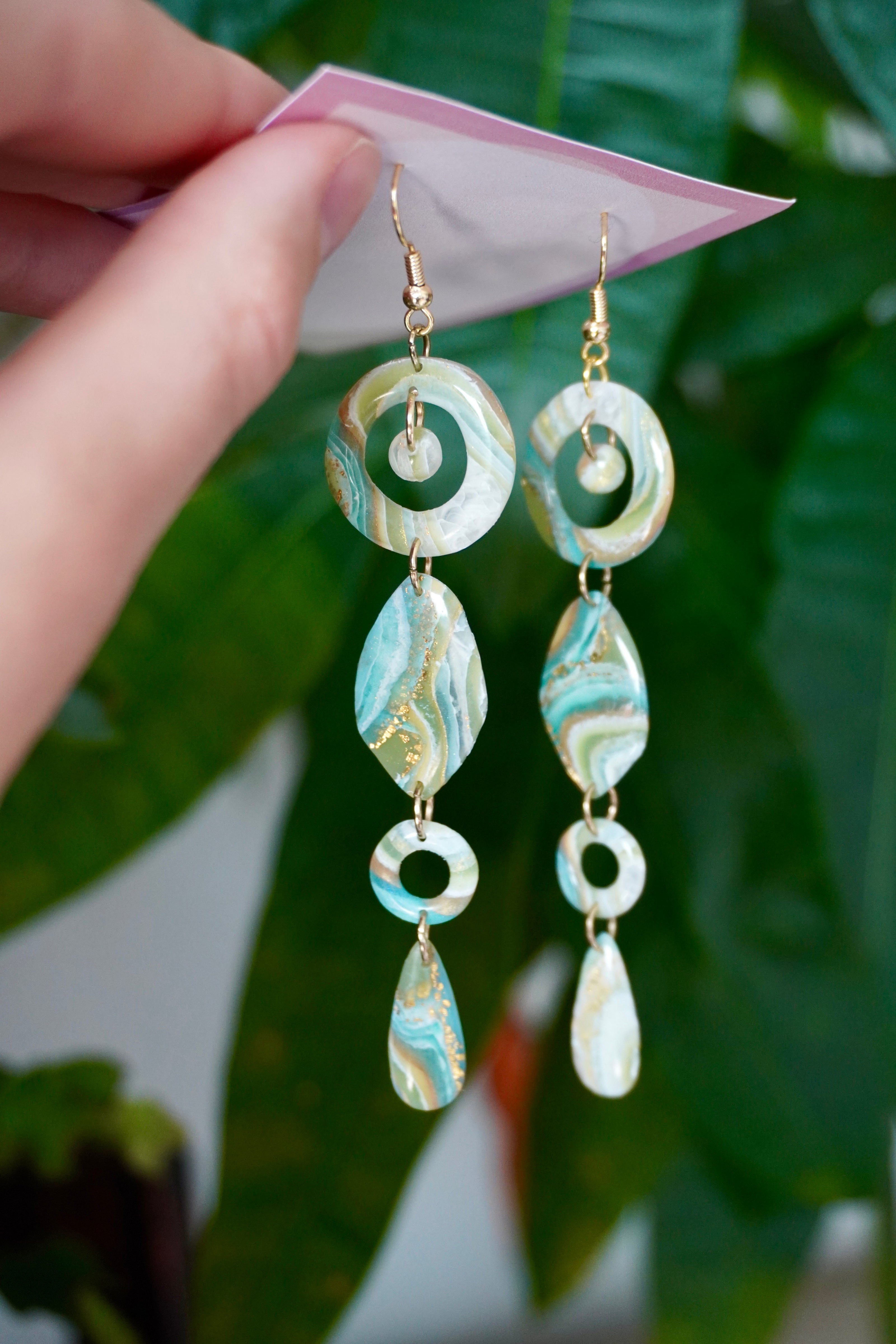 Faux Green Blue Agate Earrings