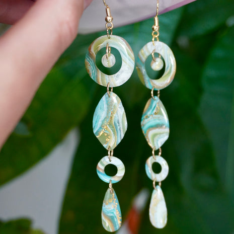 Faux Green Blue Agate Earrings