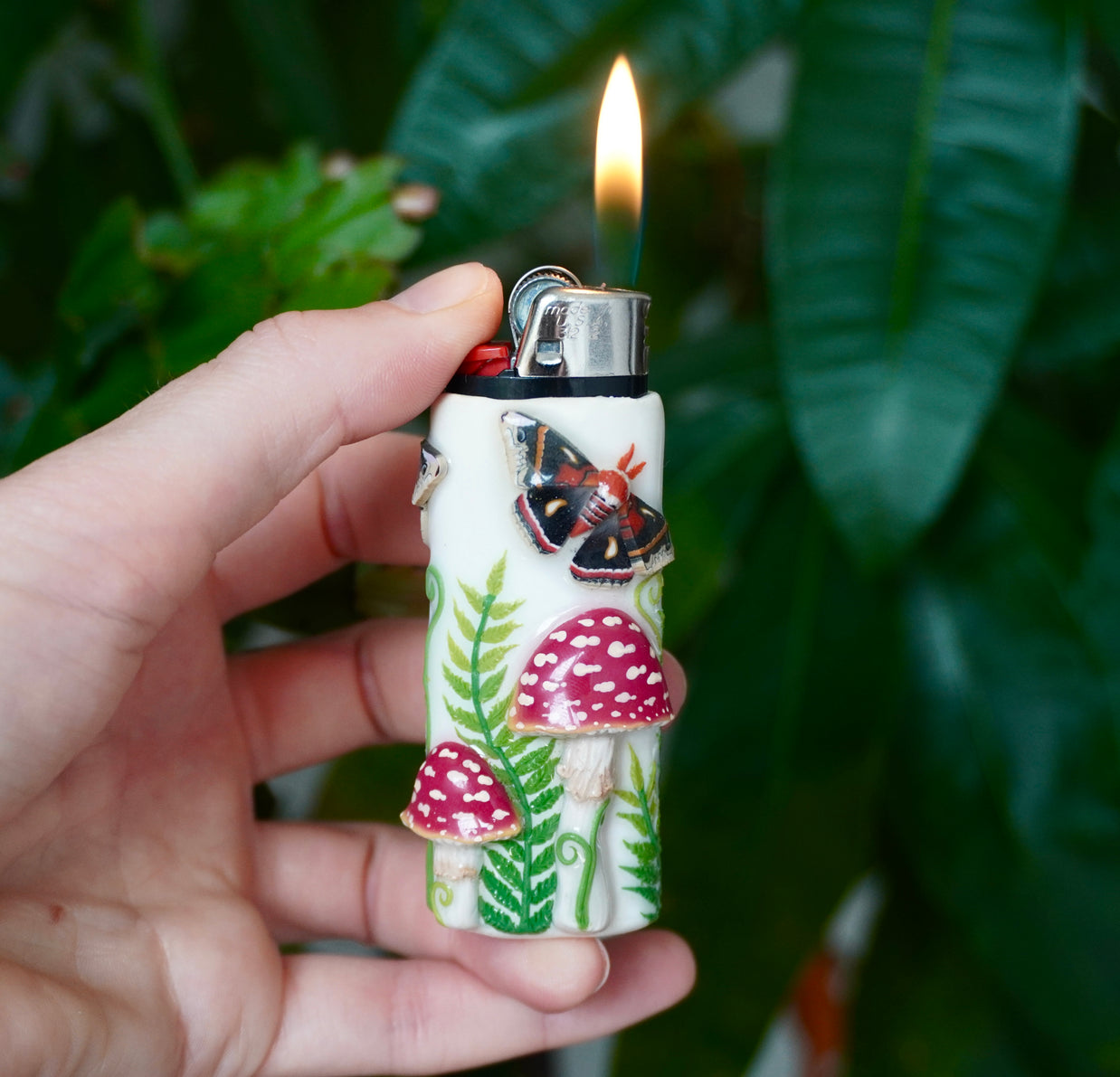 Cecropia Moth & Fly Agaric Bic Lighter Case - One Of A Kind