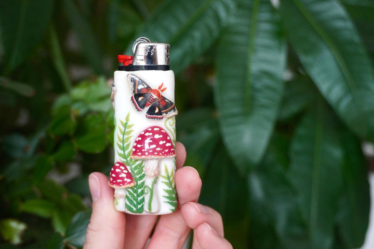 Cecropia Moth & Fly Agaric Bic Lighter Case - One Of A Kind