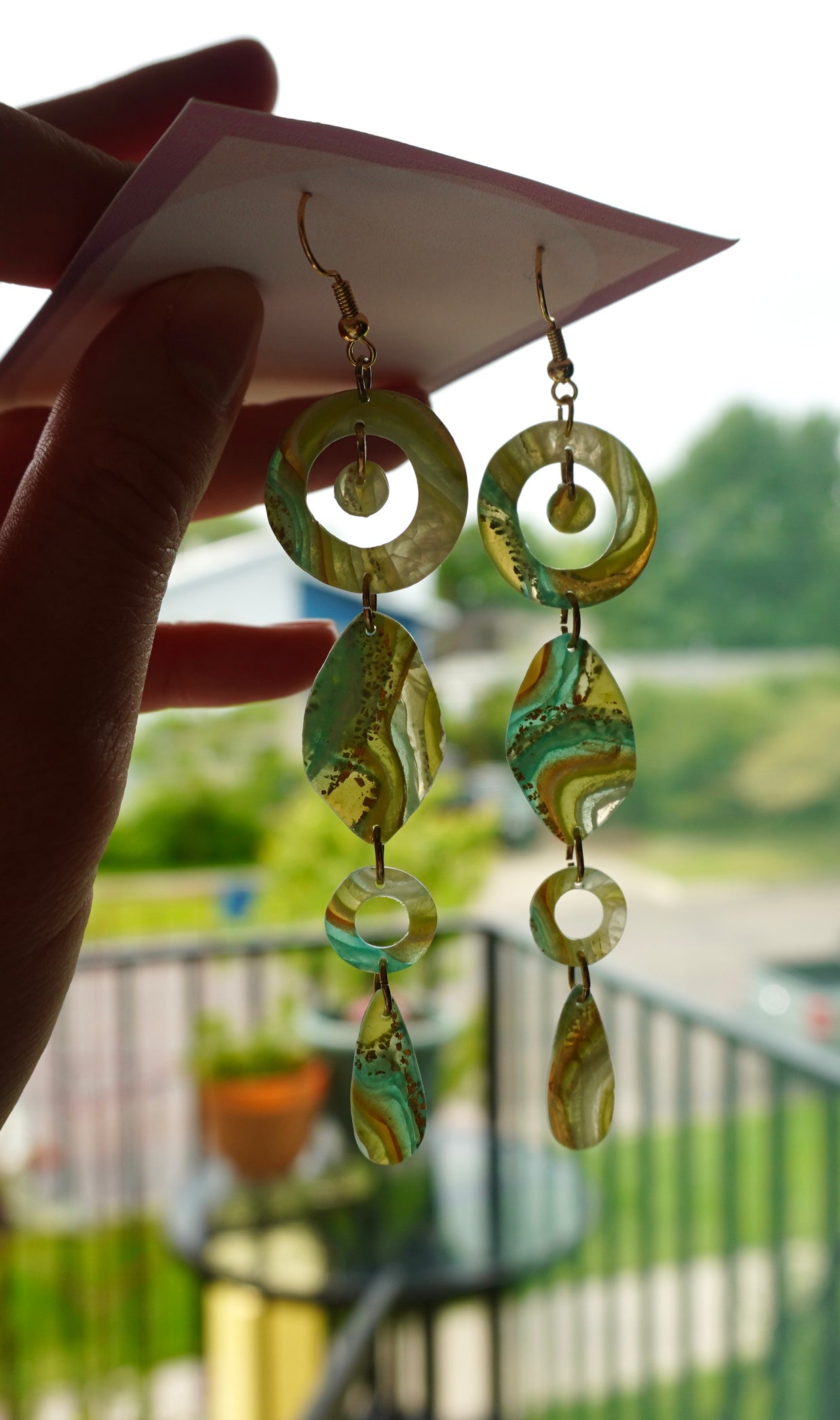 Faux Green Blue Agate Earrings