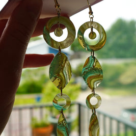 Faux Green Blue Agate Earrings