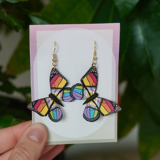 Small Pride Flag Butterfly Earrings