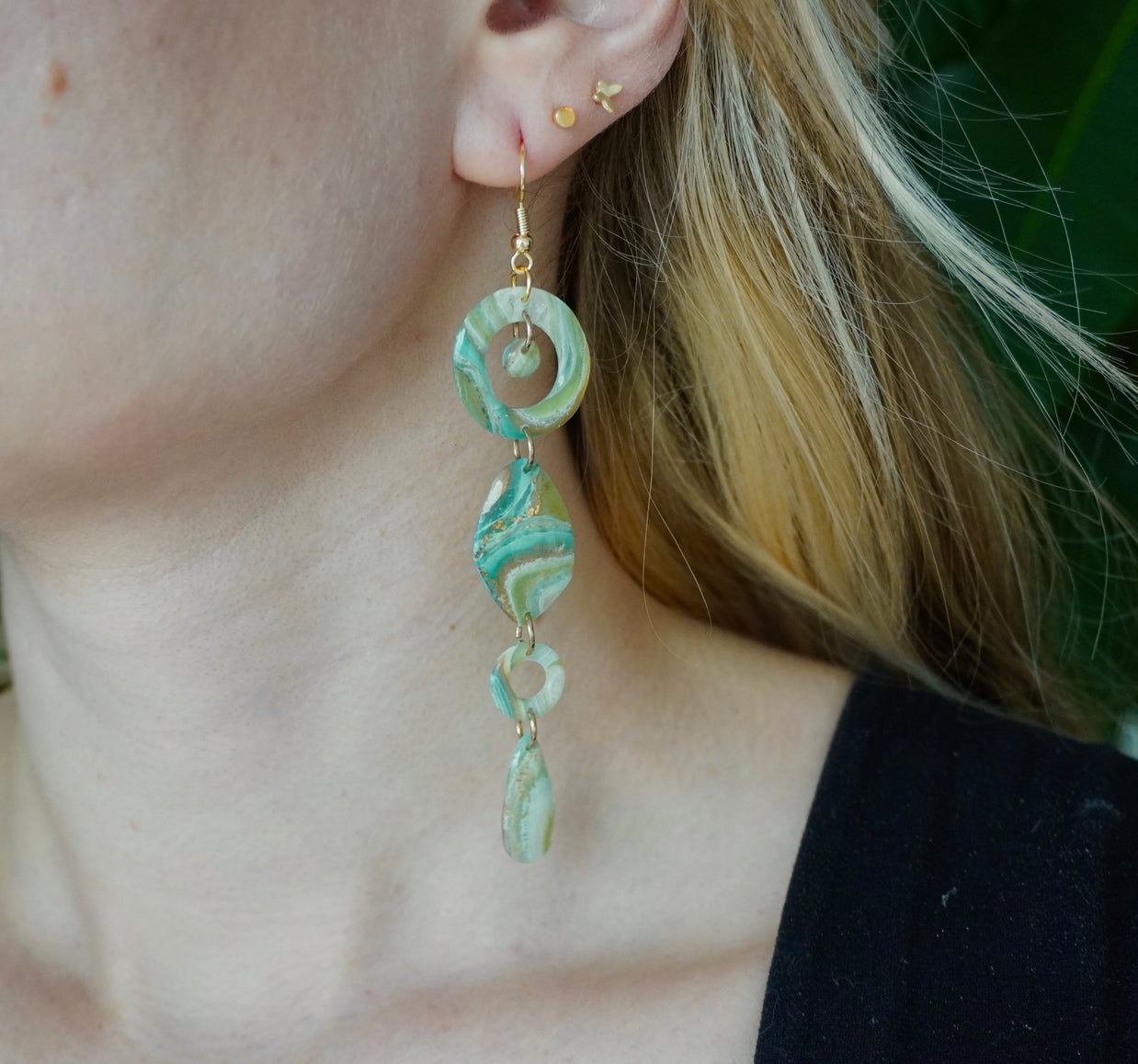 Faux Green Blue Agate Earrings