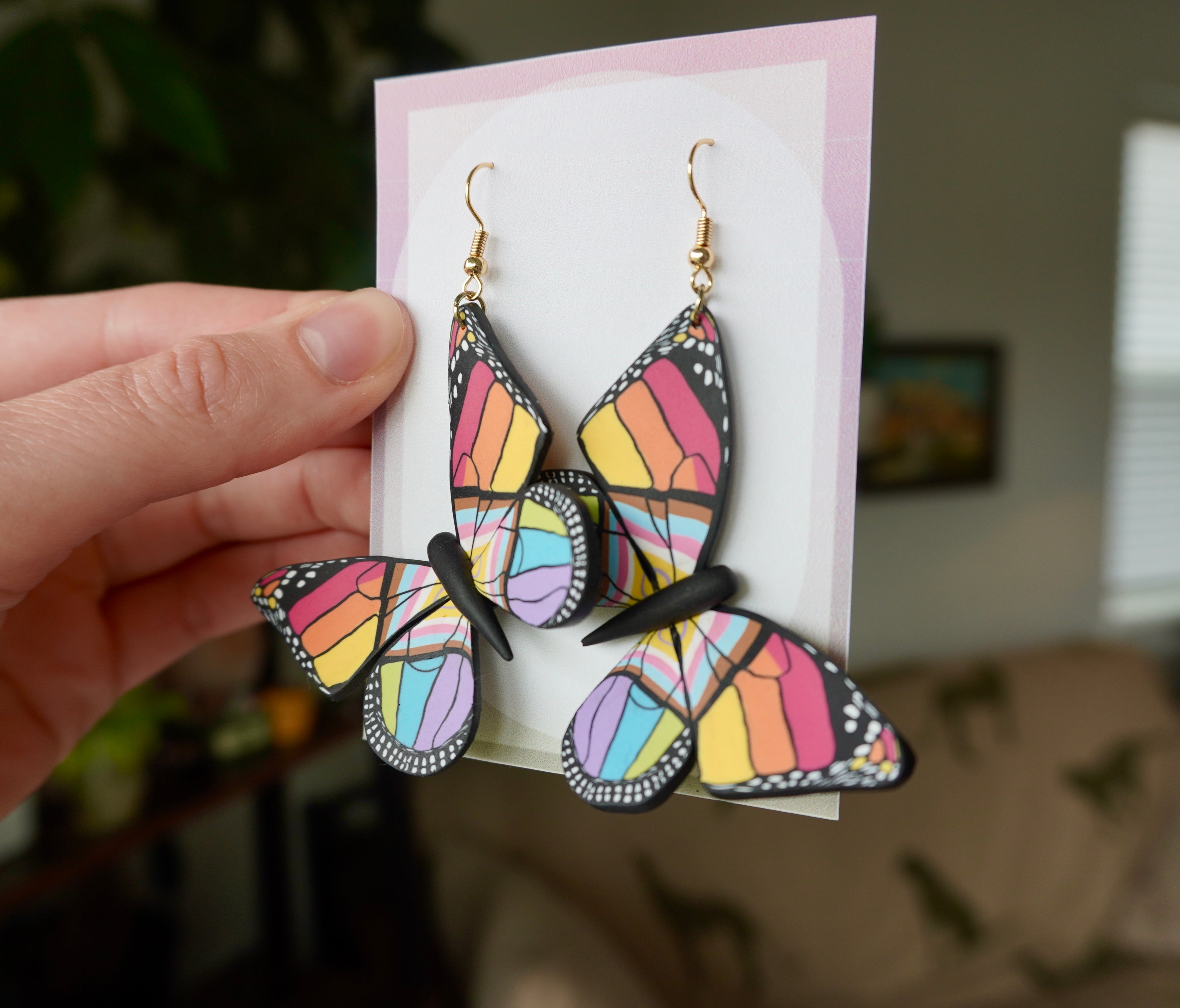 Large Pride Flag Butterfly Earrings